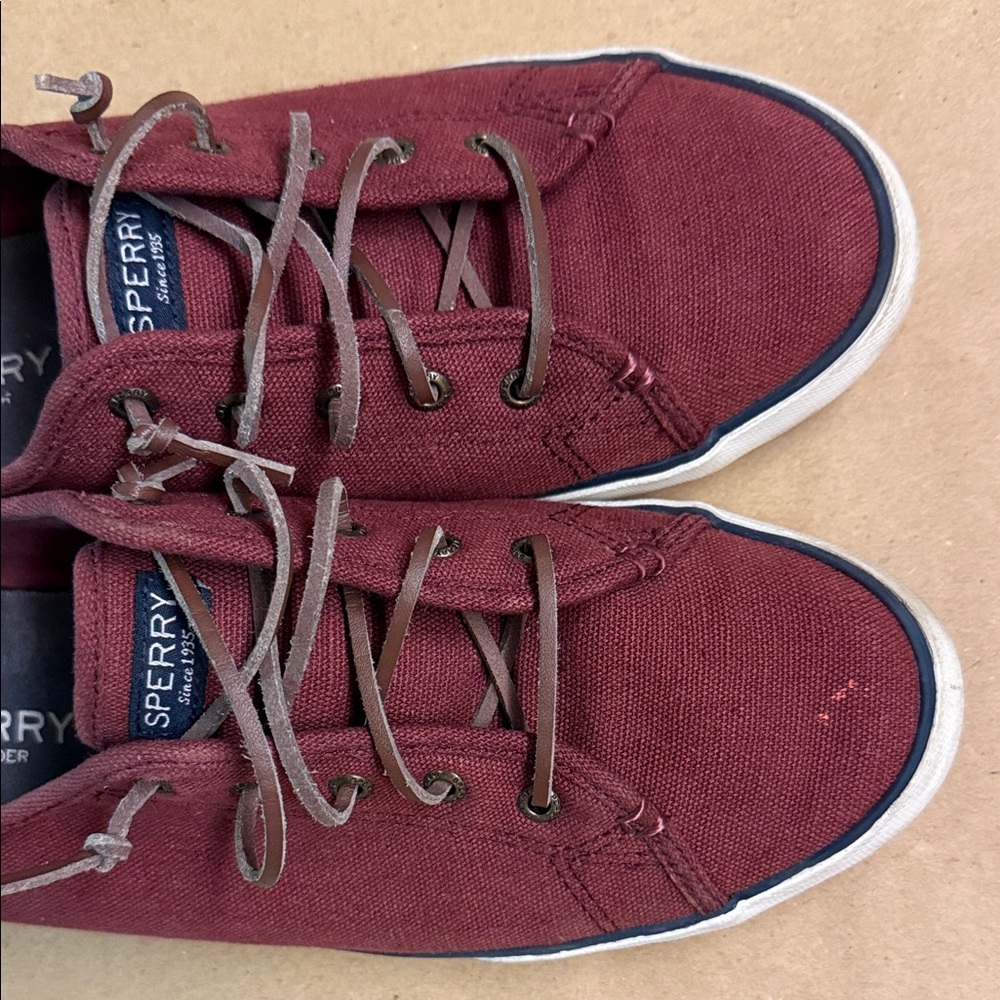 SPERRY Burgundy Canvas Sneakers - Women’s Comfy Slip-On Shoes - US Size 11 - Picture 6 of 13